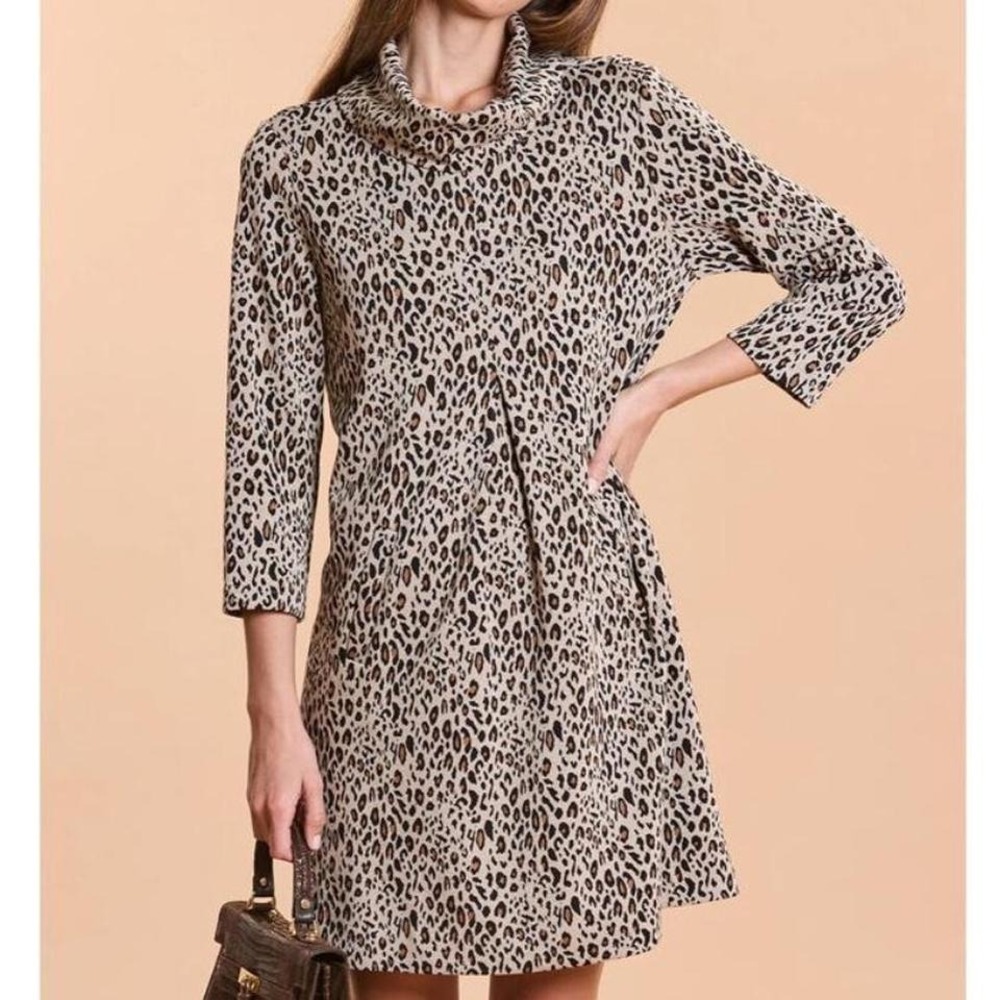 Tyler Boe Kim cotton cashmere Leopard print cowl neck dress